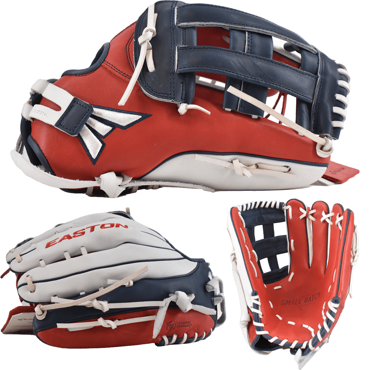 2022 Easton Small Batch No. 56 LHT Slowpitch Softball Fielding Glove - Red/Navy/White product image 1, provided for visual