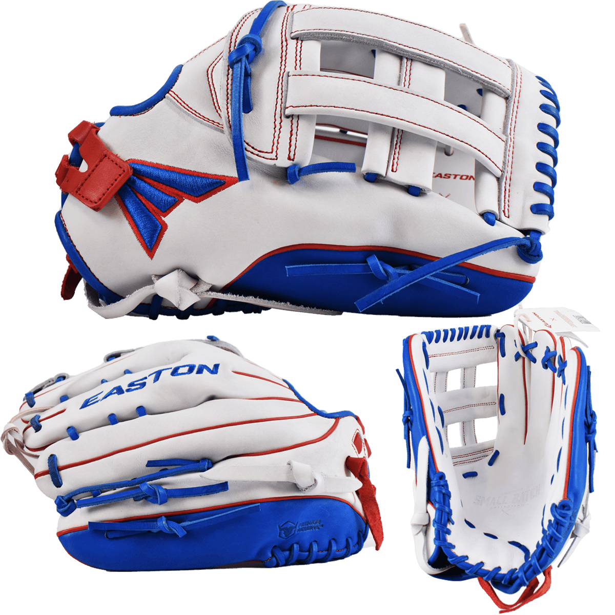 2022 Easton Small Batch No. 74 Slowpitch Softball Fielding Glove - White/Red/Royal product image 1, provided for visual