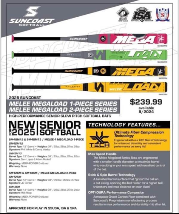 2025 Suncoast Melee Megaload 13" 2-Piece SSUSA Senior Slowpitch Softball Bat - SM13SM product image 3, provided for visual