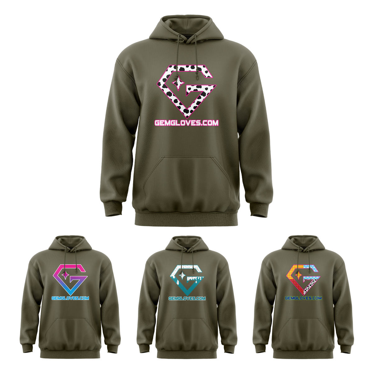 Gem Gloves Element Fleece Hoodie - Army product image 1, provided for visual reference and product detail review