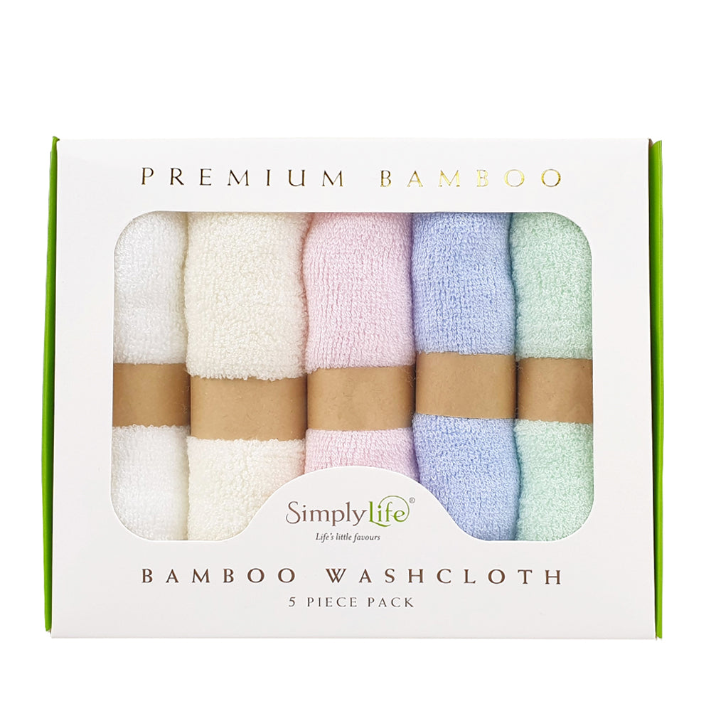 Simply Life Premium Bamboo Wash / Face Cloth (5-Pack Set Multi-Color) (SLAC-F5A)