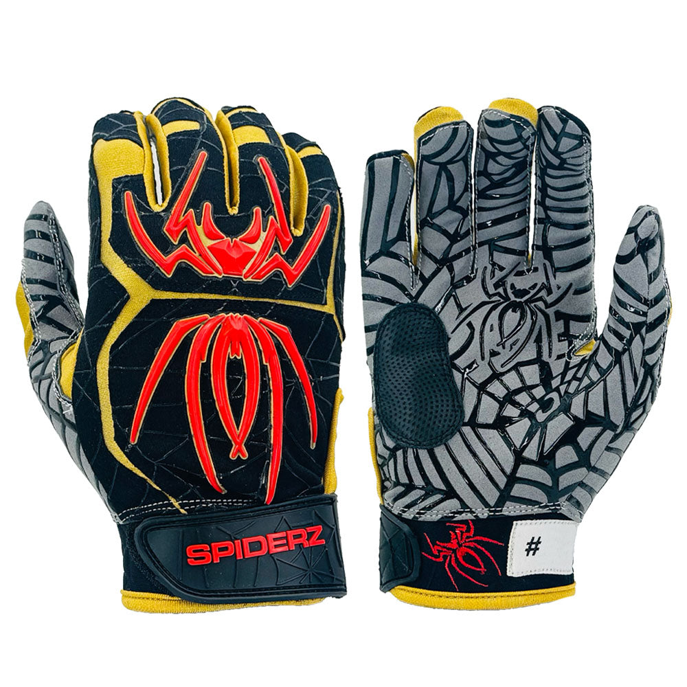 Spiderz HYBRID Batting Gloves - Black/Gold/Red product image 1, provided for visual reference and product detail review