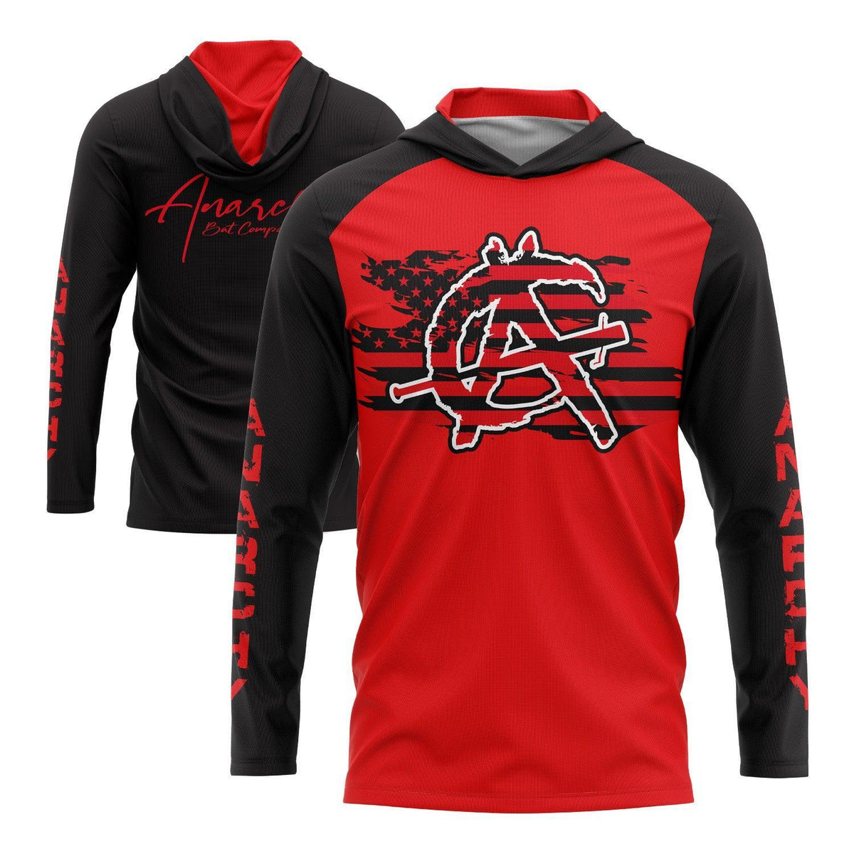 Anarchy Hooded Long Sleeve T-Shirt - Black/Red product image 1, provided for visual reference and product detail review