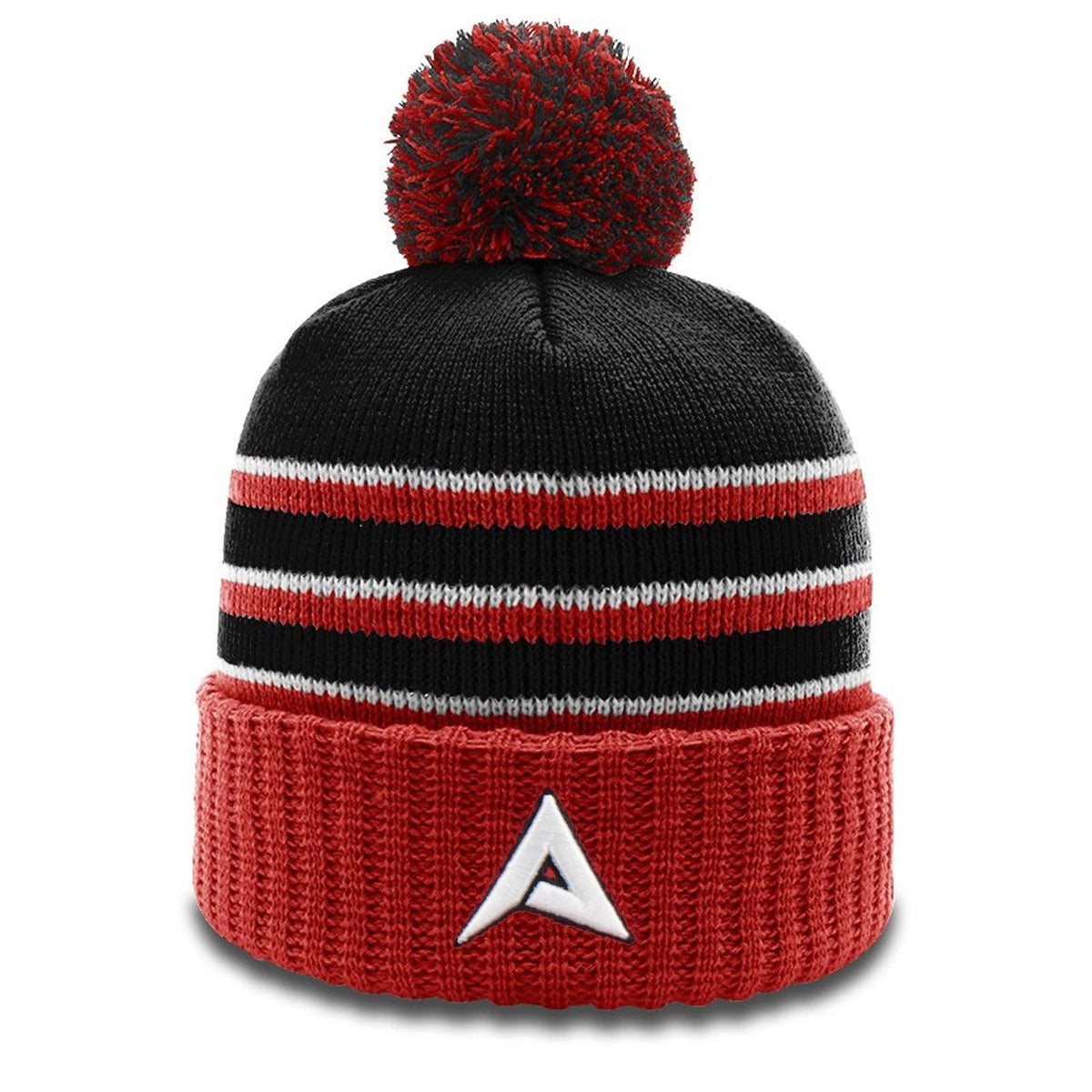 Anarchy New Logo Beanie #134 with Pom (Black/Red/White) product image 1, provided for visual reference and product detail