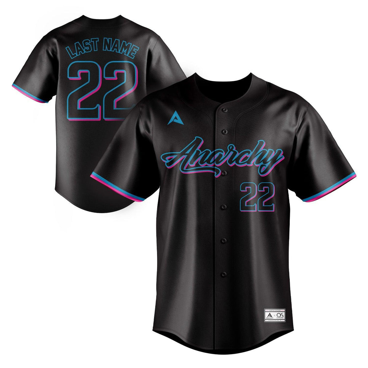 Anarchy Short Sleeve Full Button Jersey (Customized Buy-In) - Black product image 1, provided for visual reference and