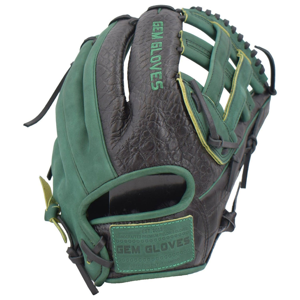 Gem Gloves Softball Fielding Glove - GEM003 (Black/Dark Green) product image 1, provided for visual reference and product