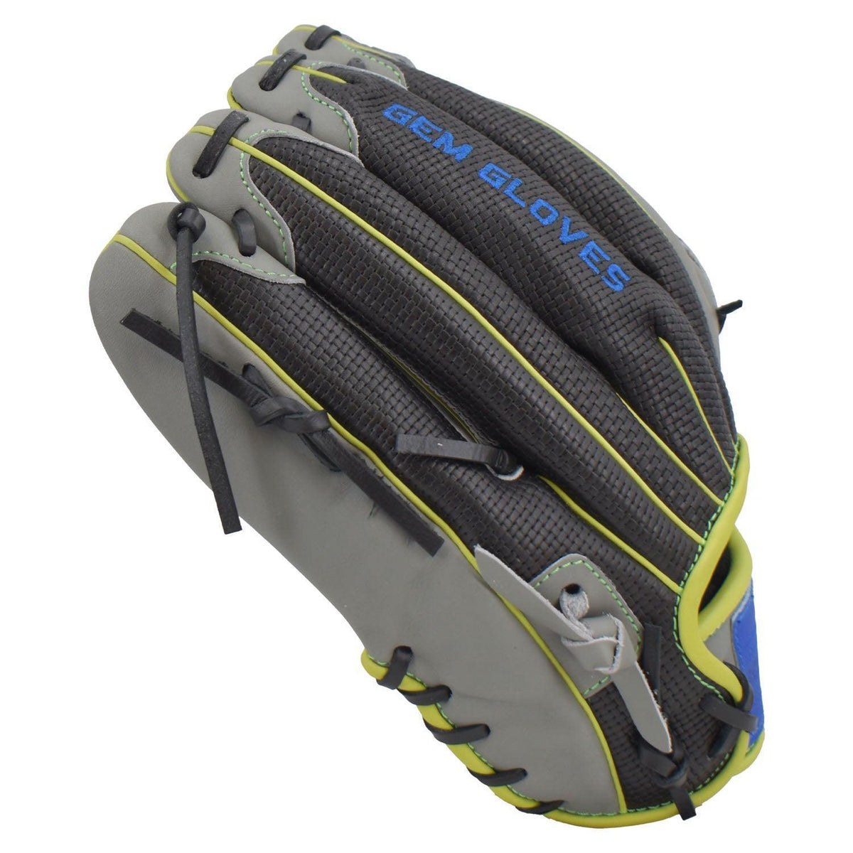 Gem Gloves Softball Fielding Glove - GEM010 Charcoal/Black/Neon Green product image 4, provided for visual reference and