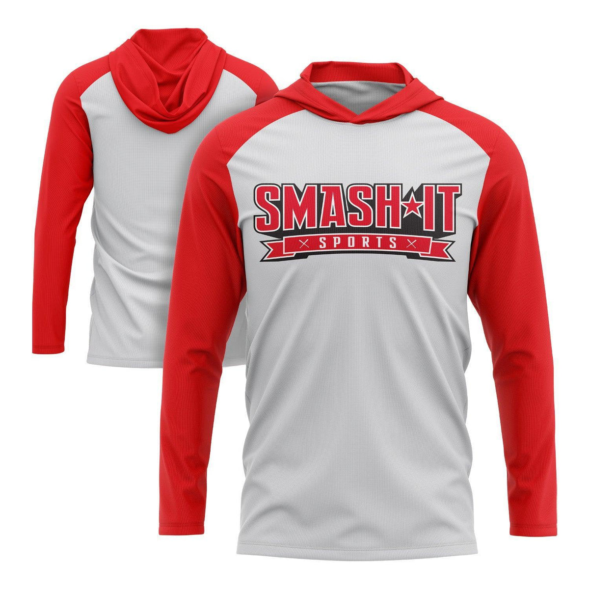 Smash It Sports Hooded Long Sleeve T-Shirt - Red/White product image 1, provided for visual reference and product detail