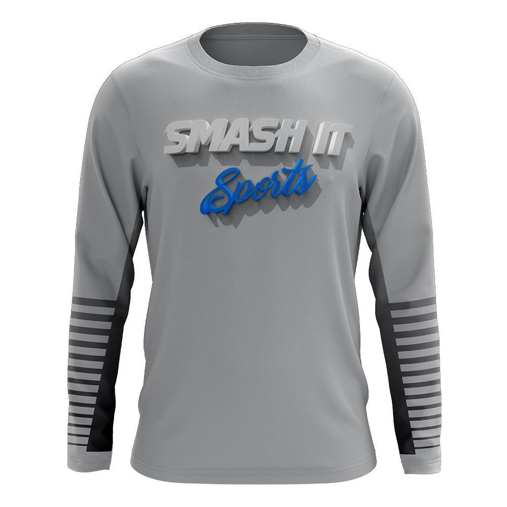 Smash It Sports Long Sleeve Shirt (Charcoal/Blue Gradient Lines) product image 1, provided for visual reference and product