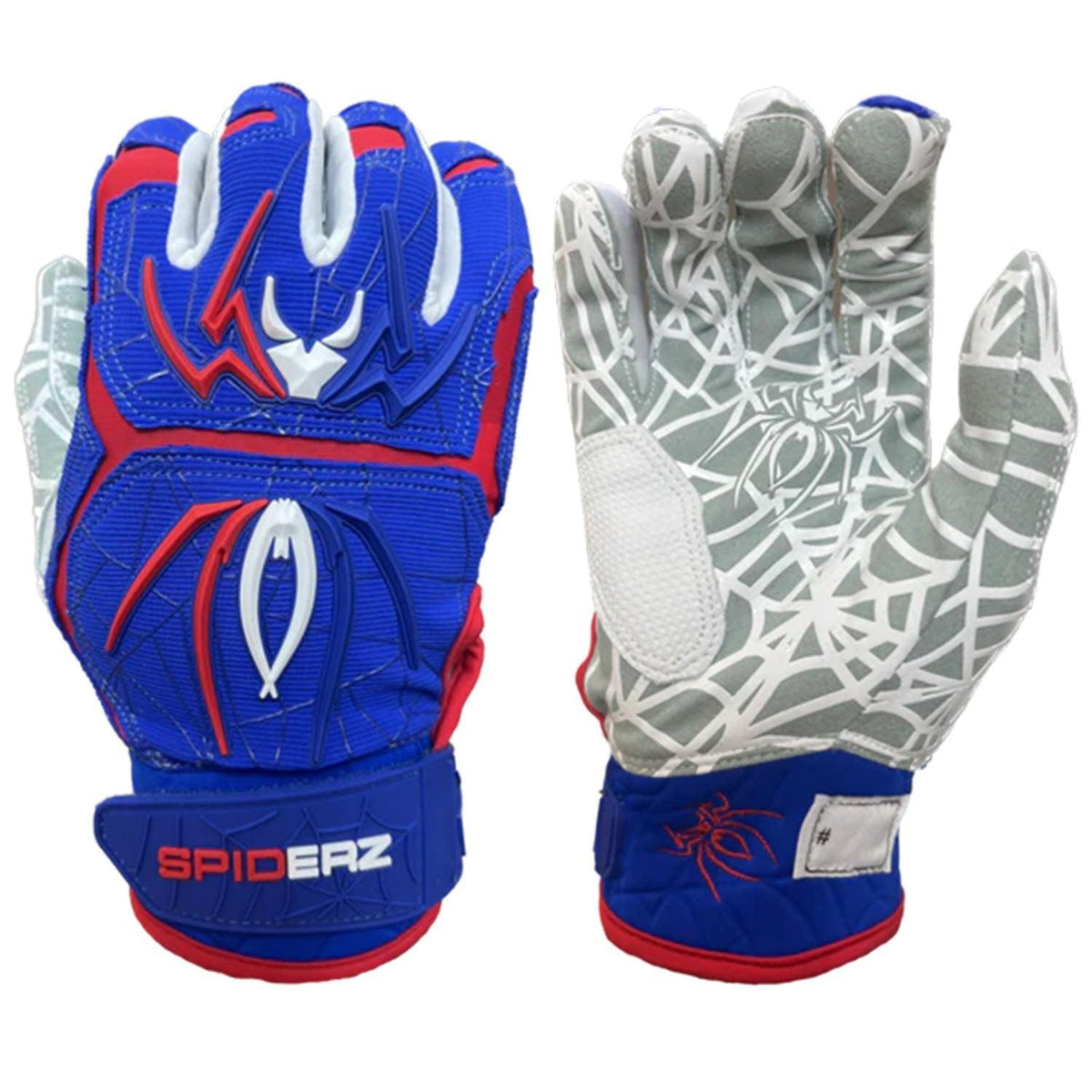 Spiderz HYBRID Batting Gloves - Royal Blue/Red/White product image 1, provided for visual reference and product detail review
