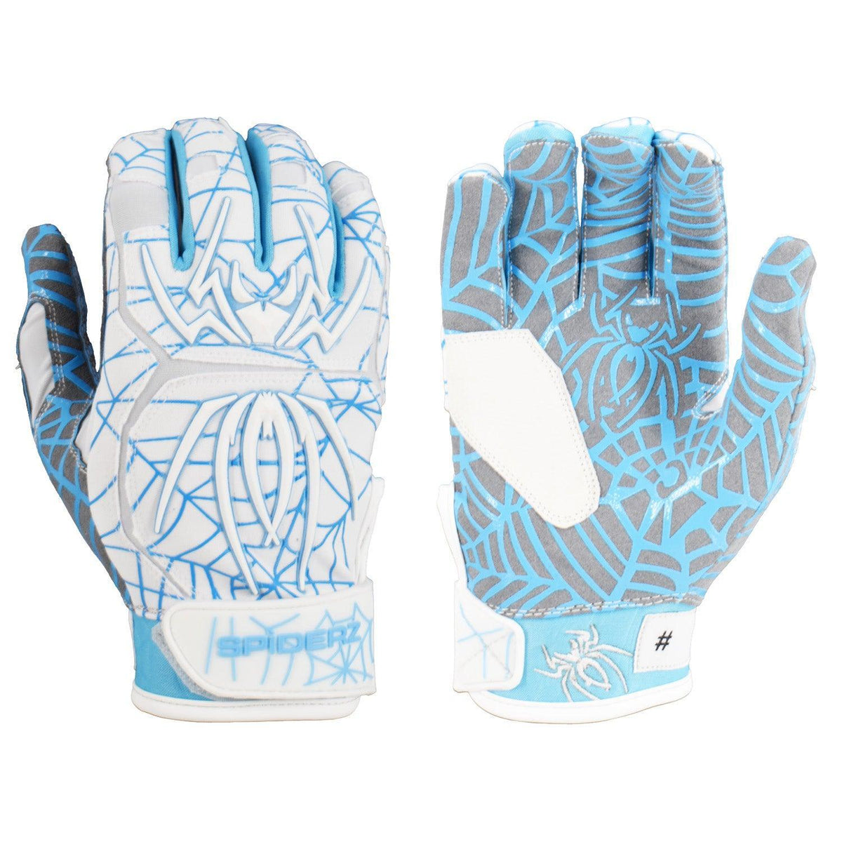 Spiderz HYBRID Batting Gloves - White/Columbia Blue product image 1, provided for visual reference and product detail review