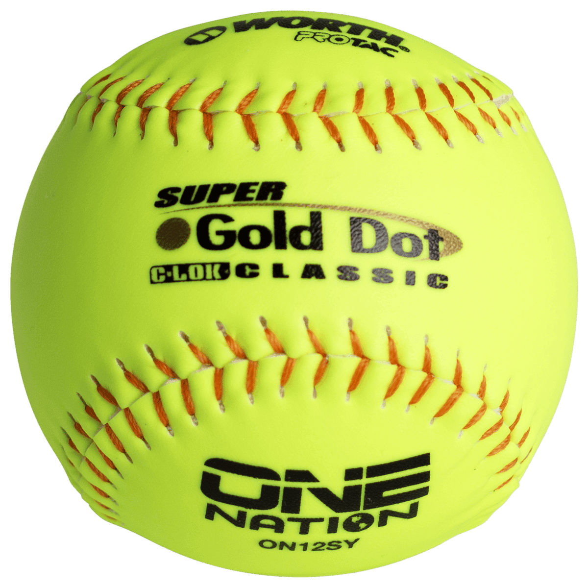 Worth Super Gold Dot Extreme Classic M One Nation 12" Slowpitch Softballs - ON12SY product image 1, provided for visual